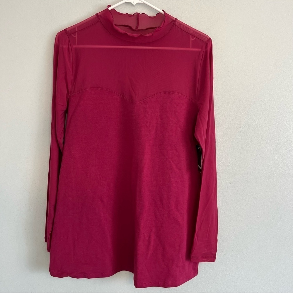 Torrid Burgundy Stretch Mesh Foxy Mock Neck Long Sleeve Top 1X NWT Spring